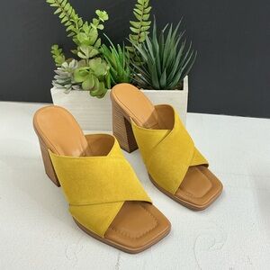 Marc Fisher Mustard Yellow Block Heel Sandals